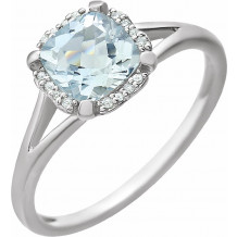 14K White Aquamarine & .05 CTW Diamond Ring - 65195260003P