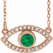 14K Rose Emerald & White Sapphire Evil Eye 18 Necklace - 86832714P