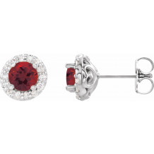 14K White 4 mm Round Mozambique Garnet & 1/8 Diamond Earrings - 86839616P