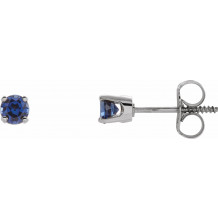 14K White 3 mm Round Blue Sapphire Youth Birthstone Earrings - 65164370069P