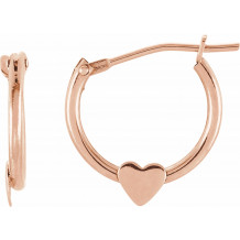 14K Rose Hinged Hoop Earrings with Heart - 19102601P