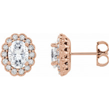 14K Rose 7x5 mm Oval Forever Oneu2122 Moissanite & 3/8 CTW Diamond Earrings - 65248960002P