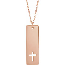 14K Rose Pierced Cross Engravable Bar 16-18 Necklace - 867581006P