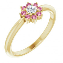 14K Yellow Pink Tourmaline & .06 CT Diamond Flower Ring - 19404601P