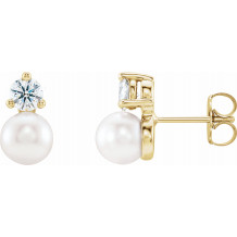 14K Yellow Freshwater Cultured Pearl & 1/5 CTW Diamond Earrings - 86719621P