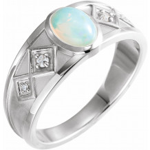 14K White Ethiopian Opal & .05 CTW Diamond Ring - 72105607P