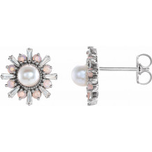 14K White Akoya Pearl, White Opal & 1/6 CTW Diamond Earrings - 87076605P