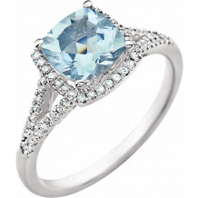 14K White Aquamarine & 1/5 CTW Diamond Ring - 65204660000P