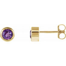 14K Yellow 4 mm Round Genuine Amethyst Birthstone Earrings - 6108660004P