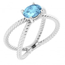 14K White Aquamarine Rope Ring - 7188160000P