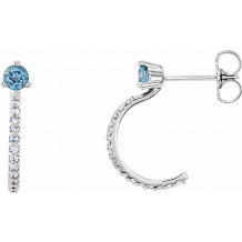 14K White Aquamarine & 1/6 CTW Diamond Hoop Earrings - 86686605P