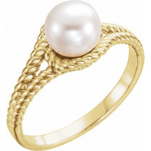 14K Yellow 7 mm White Freshwater Pearl Rope Ring - 6492601P