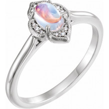 14K White Rainbow Moonstone & .03 CTW Diamond Clover Cabochon Ring - 71939611P