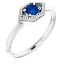 14K White Blue Sapphire Geometric Ring - 72111600P