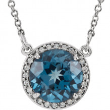 14K White 8 mm Round London Blue Topaz & .05 CTW Diamond 16 Necklace - 8590570000P