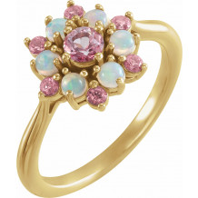 14K Yellow Pink Tourmaline & Ethiopian Opal Floral-Inspired Ring - 720786001P