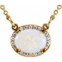 14K Yellow Opal & .07 CTW Diamond Halo-Style 16 1/2 Necklace - 85902106P