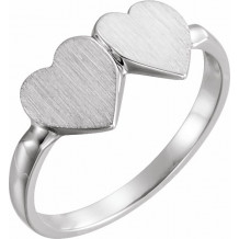 14K White 13.8x7 mm Double Heart Signet Ring - 41934650P