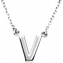 14K White Block Initial V 16 Necklace - 84634169P