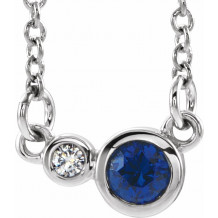 14K White Blue Sapphire & .02 CTW Diamond 18 Necklace - 86793728P