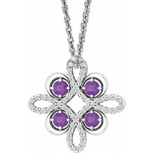 14K White Amethyst & 1/6 CTW Diamond Clover 18 Necklace - 8636860004P