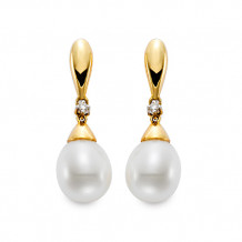 Mastaloni 14k Yellow Gold Freshwater Pearl and Diamond Earrings