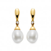 Mastaloni 14k Yellow Gold Freshwater Pearl and Diamond Earrings