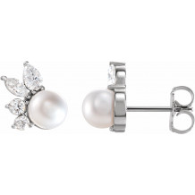 14K White Akoya Cultured Pearl & 1/2 CTW Diamond Earrings - 87079605P