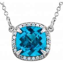 14K White Swiss Blue Topaz & .06 CTW Diamond 16 Necklace - 8590470000P