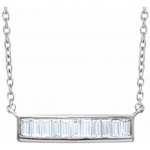 14K White 1/4 CTW Diamond Baguette Bar 16-18 Necklace - 65188560004P