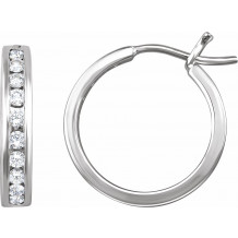 14K White 1/2 CTW Diamond Hoop Earrings - 65294060001P