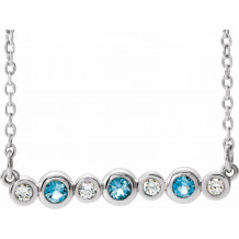 14K White Aquamarine & .08 CTW Diamond Bezel-Set Bar 16-18 Necklace - 86706621P