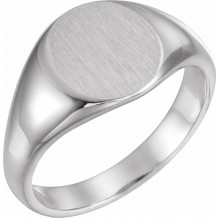 14K White 12.5x10.5 mm Oval Signet Ring - 946464379P