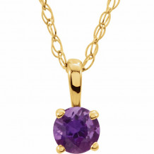 14K Yellow 3 mm Round Amethyst Youth Birthstone 14 Necklace - 2839370002P