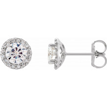 14K White 5 mm Round Forever Oneu2122 Moissanite and 1/8 CTW Diamond Earrings - 65247960002P