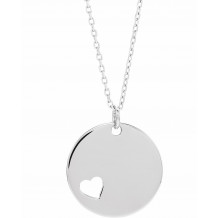 14K White Pierced Heart Engravable Disc 16-18 Necklace - 86619600P