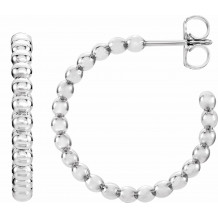 14K White 21 mm Beaded Hoop Earrings - 860951012P