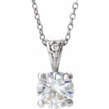 14K White 6.5 mm Round Forever Oneu2122 Moissanite & .01 CTW Diamond 16-18 Necklace - 653496615P