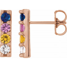 14K Rose Multi-Color Sapphire Bar Earrings - 86951602P