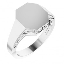 14K White 13x12 mm Octagon Signet Ring - 9842101P