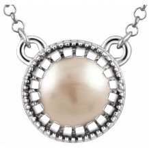 14K White Freshwater Cultured Pearl June 18 Birthstone Necklace - 651611112P