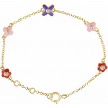 10K Yellow .04 CTW Diamond Youth Flower 7 Bracelet - 65268860000P