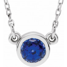 14K White 4 mm Round Blue Sapphire Bezel-Set Solitaire 16 Necklace - 6113460023P