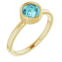 14K Yellow 6 mm Round Blue Zircon Ring - 71806627P