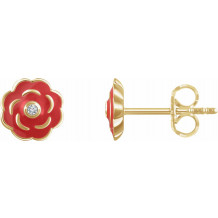 10K Yellow .01 CTW Diamond Enamel Flower Earrings - 65268460001P