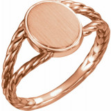 14K Rose 11x9 mm Oval Rope Signet Ring - 51642103P photo
