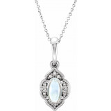 14K White Rainbow Moonstone & .03 CTW Diamond Clover 16-18 Necklace - 8658760005P photo
