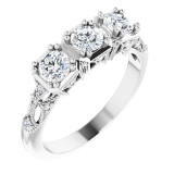 14K White 9/10 CTW Diamond Vintage-Inspired Three-Stone Anniversary Band - 123840612P photo