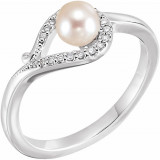 14K White Freshwater Cultured Pearl & .07 CTW Diamond Bypass Ring - 6501600P photo