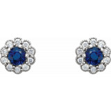 14K White 3.2 mm Round Blue Sapphire & 1/6 CTW Diamond Earrings - 862546004P photo 2